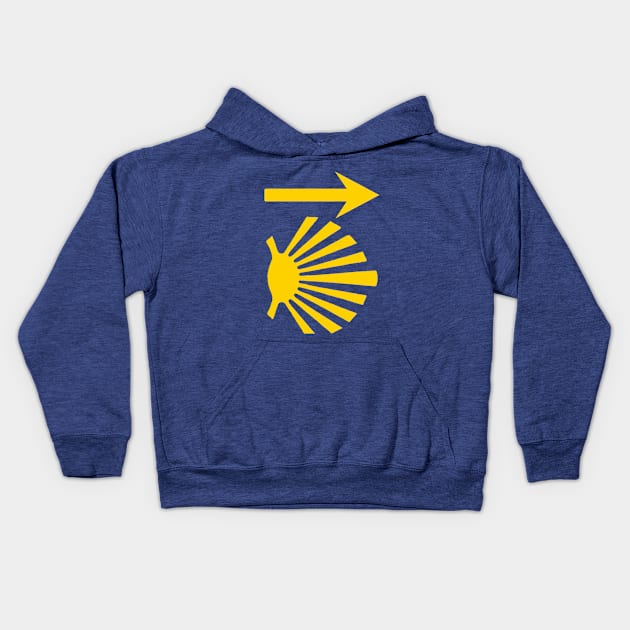 Camino de Santiago de Compostela Yellow Scallop Shell and Arrow Kids Hoodie by Brasilia Catholic